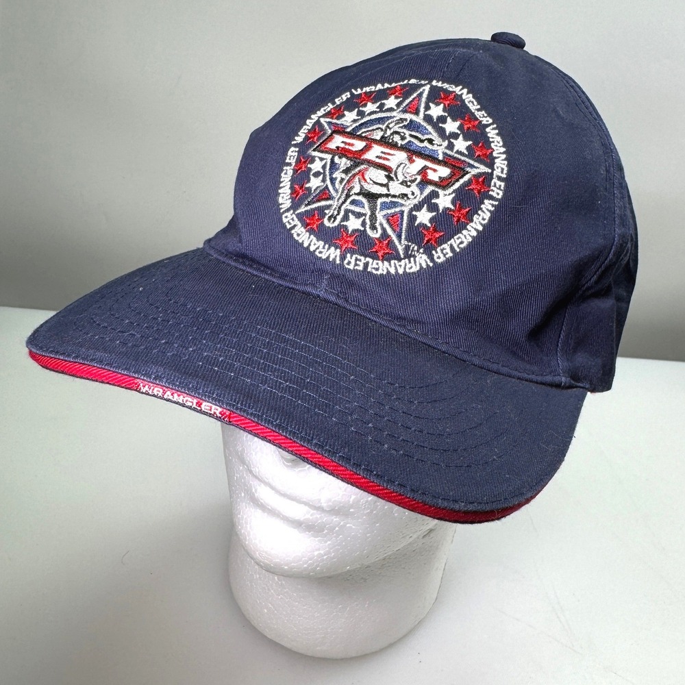 Wrangler PBR Professional Bull Rider Hat Mens Navy Blue Red Stars Adjustable Cap